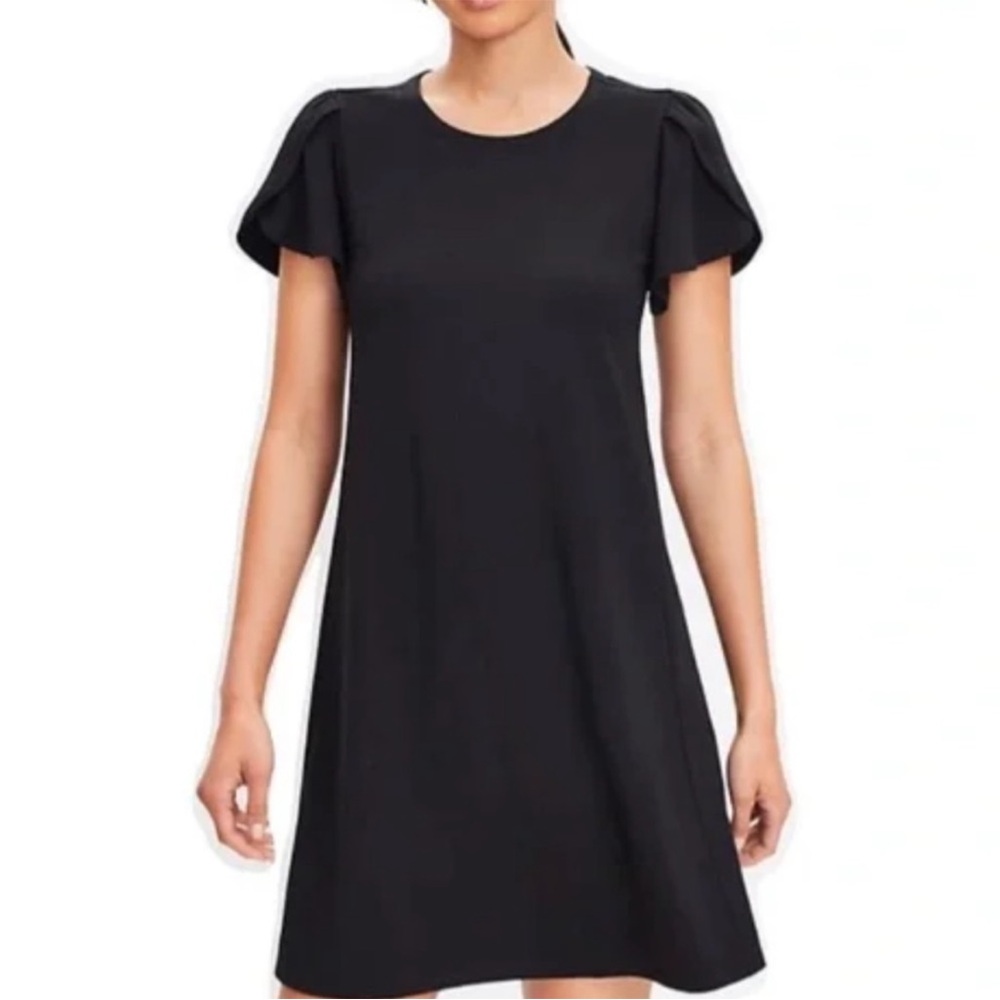 Loft Short Sleeve Black Swing Dress Size S